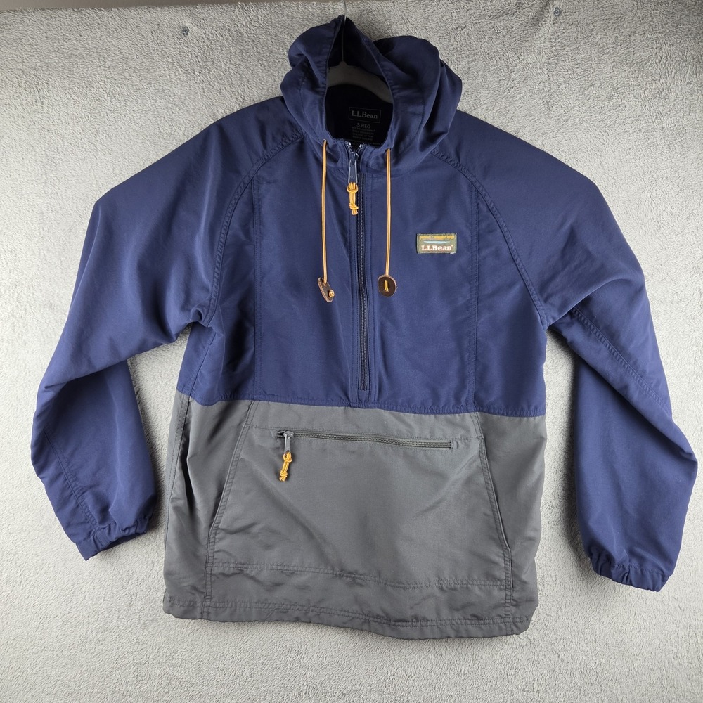 LL Bean Mountain Classic Anorak Navy Gray Nylon Windbreaker Jacket Men Small
